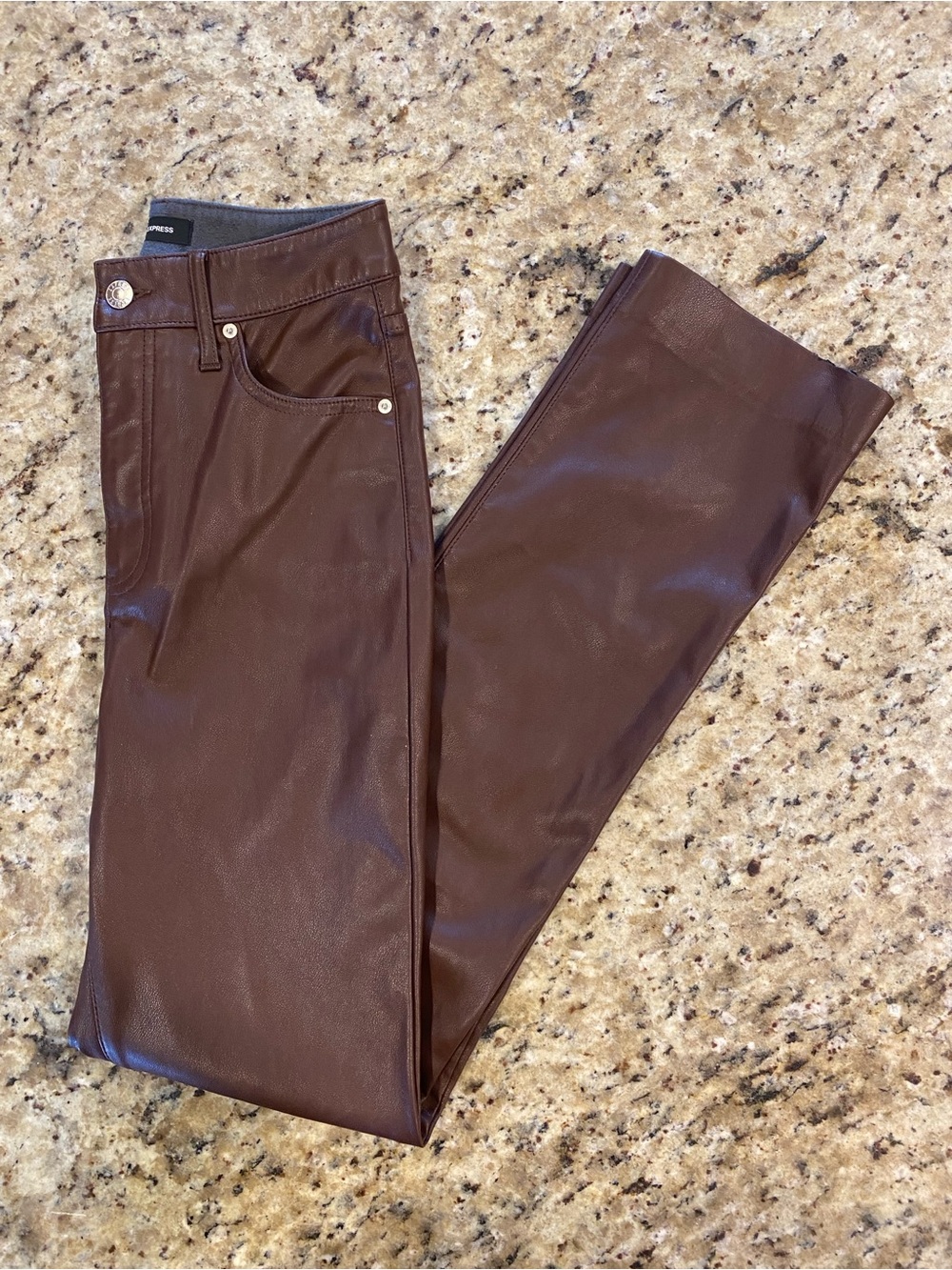 Express Maroon ‘90s Slim Super High Rise Vegan Leather Pants